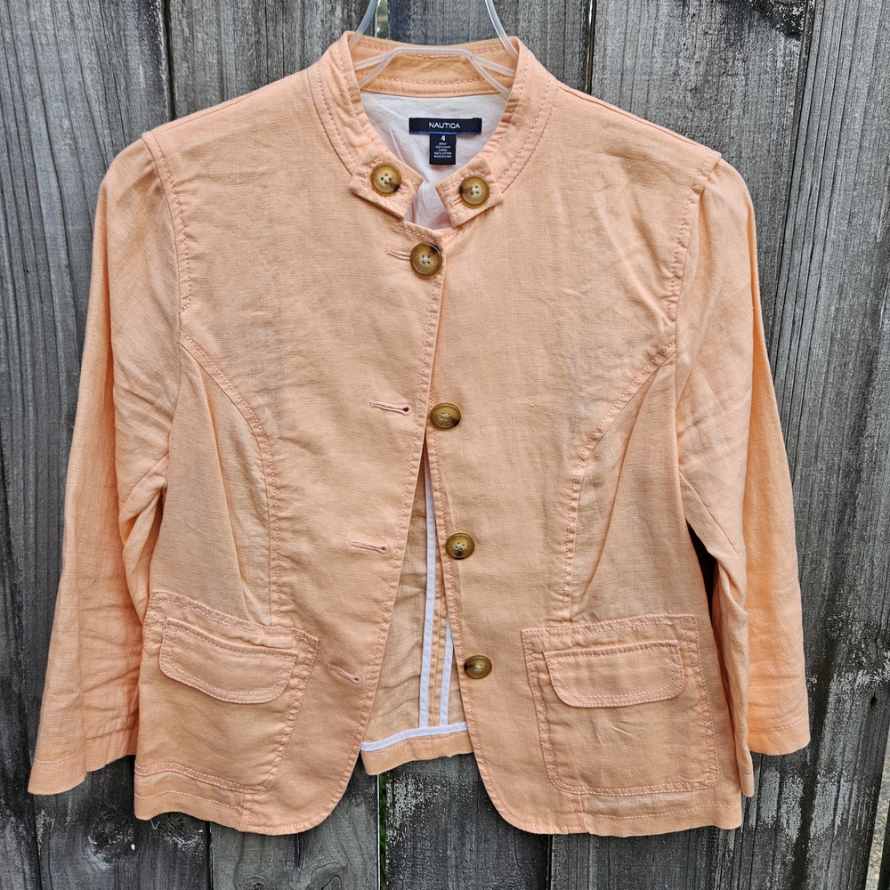 Nautica Coral Blazer with Mandarin Neckline